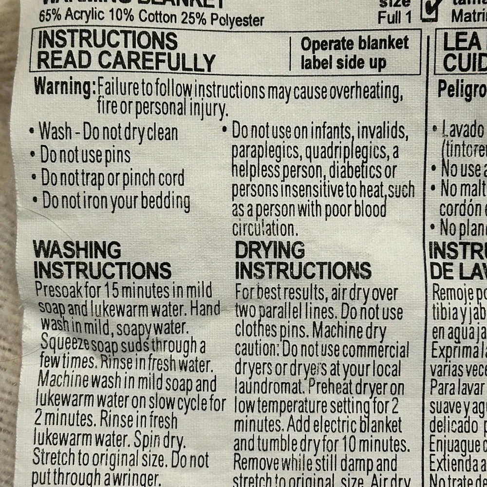 Warming/Electric/Heated Blanket-Full Size Cream/Ivory Bedding Home Comfort